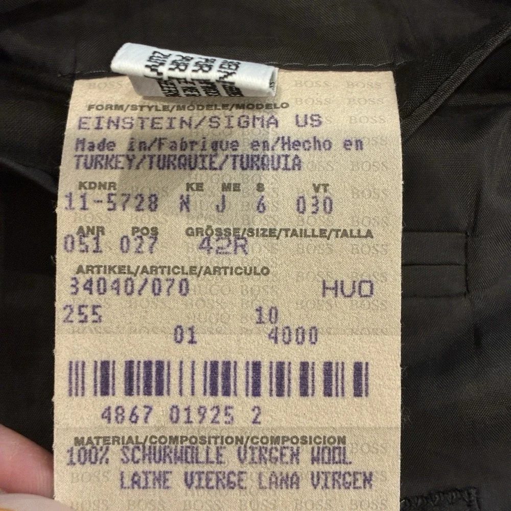 Vintage Hugo Boss Super 100s 100% Virgin Wool Jacket Mens 42R Black Micro Grid